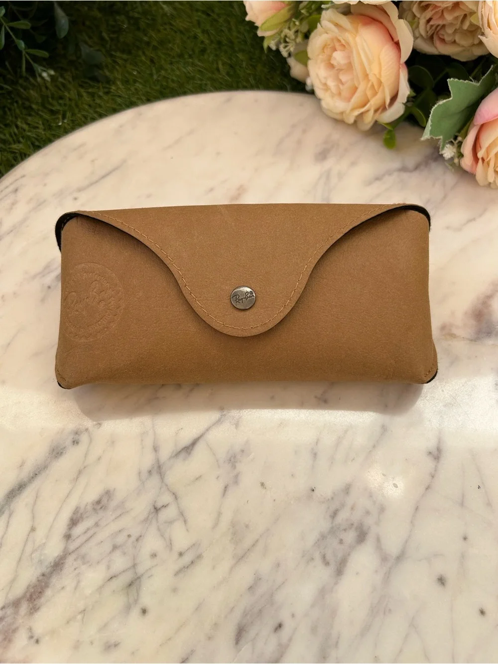 Ray-Ban Tan Sunglasses Pouch with Snap Closure